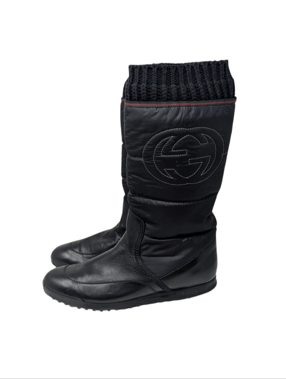 Gucci Black Quilted Interlocking G Leather Nylon Rain Snow Boots Size EU 39
